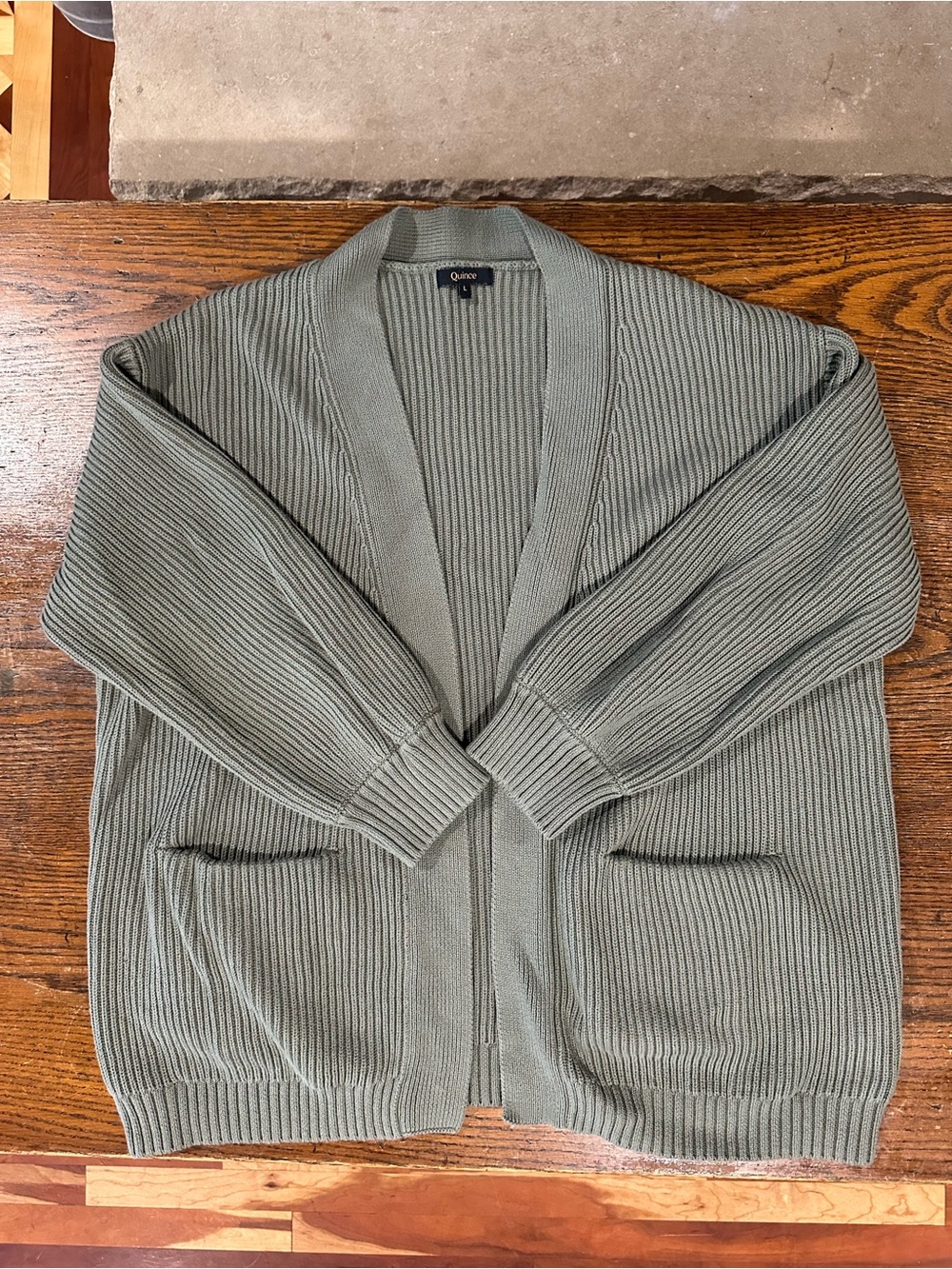 Quince Women’s 100% Organic Cotton Open Cardigan in Agave Green, Size L